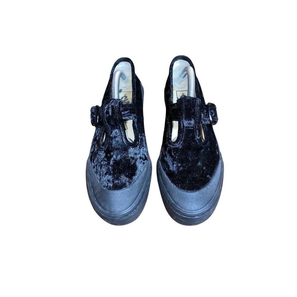 Vans Women’s Size 7 Black Crushed Velvet Mary Jane Buckle Shoes Goth Whimsy